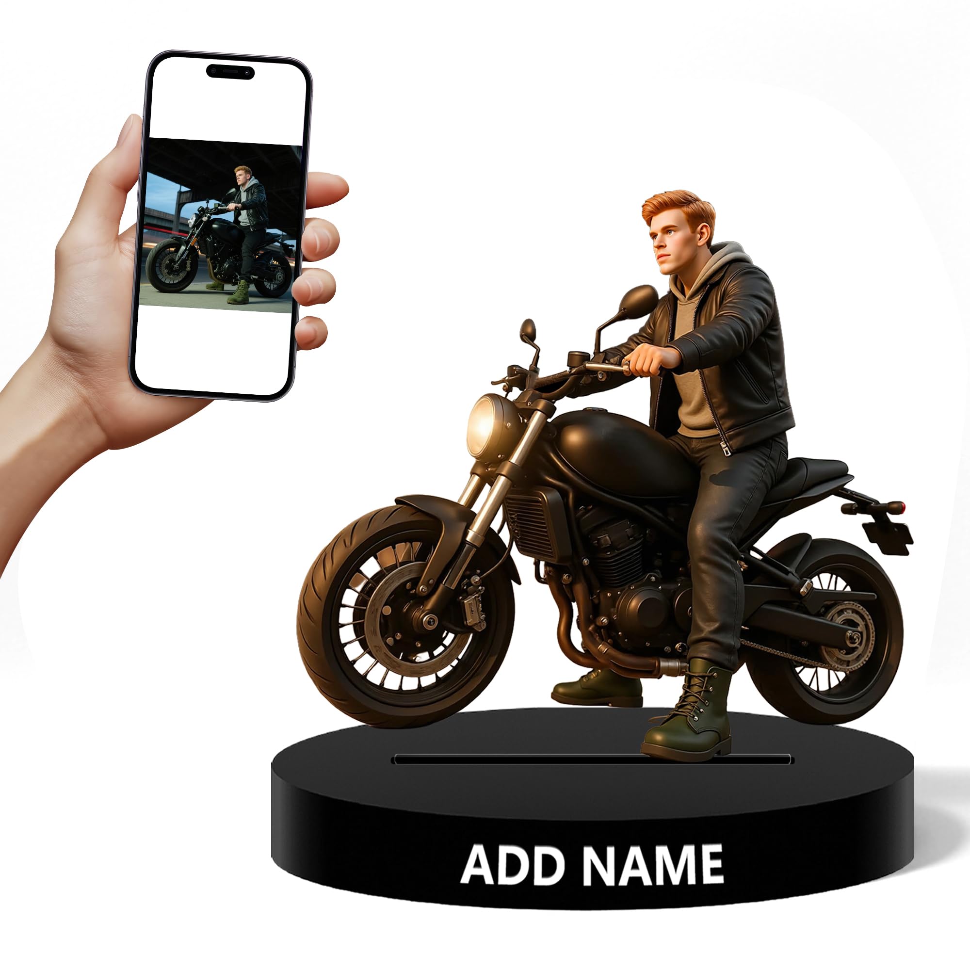 LCMAIT Personalised Motorcycle Rider Acrylic Desktop Decoration Custom Photo 2D Effect Cartoon Style Decoration Personalised Office Gifts Work Anniversary Birthday Collectibles Celebration Gifts