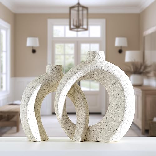 Juego de 2 jarrones decorativos entrelazados | Jarrones de cerámica con textura de arena mate para decoración moderna japonesa y bohemia del hogar,