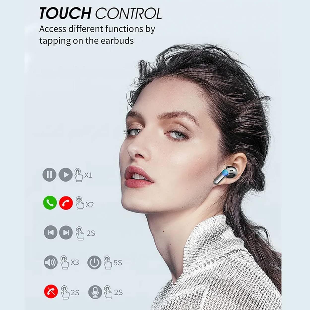 Diagram of AD X15 Earbuds touch controls