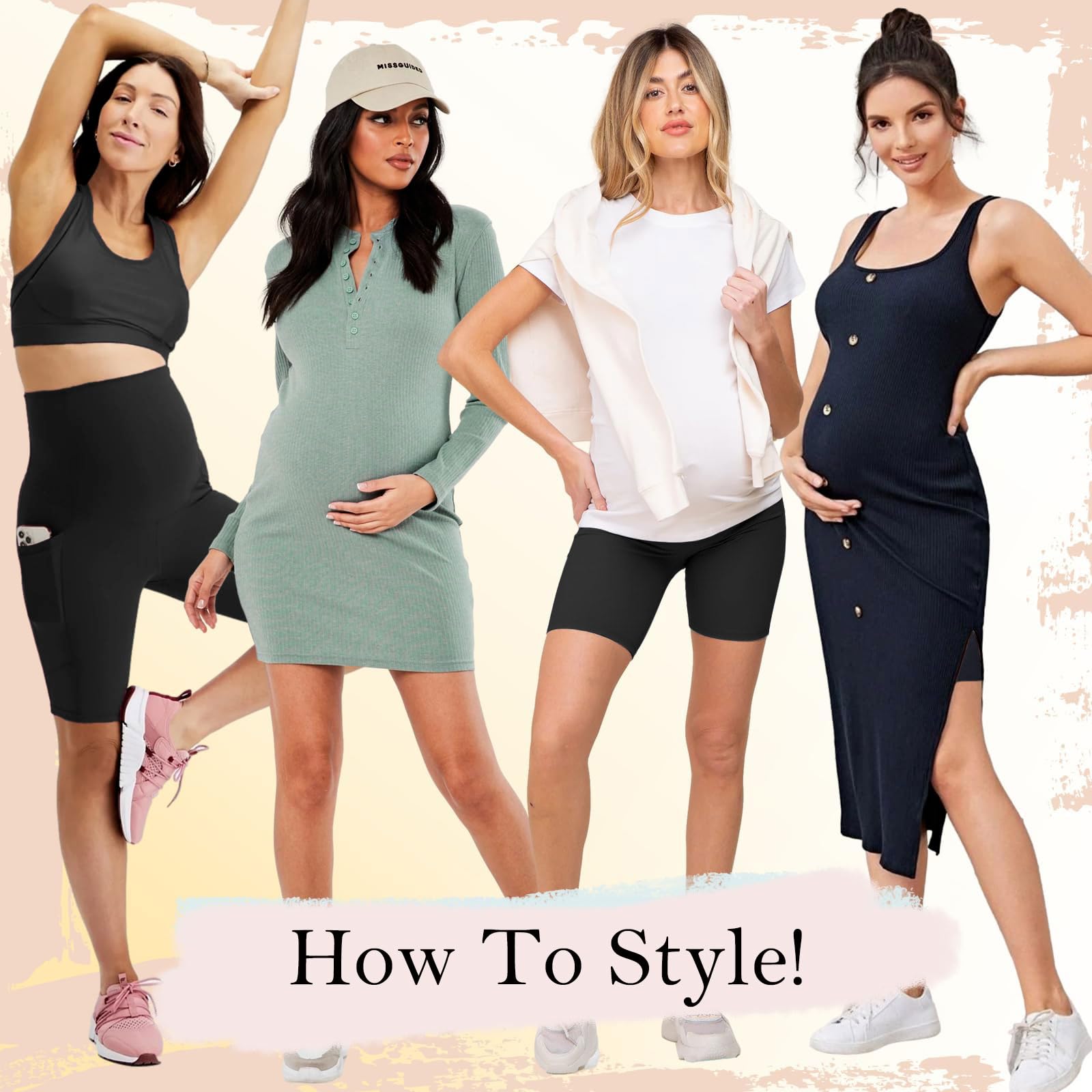 Risipu Pantaloncini per maternità da donna sopra la pancia, per gravidanza, biker, allenamento attivo, corsa, yoga, pantaloni corti con tasche