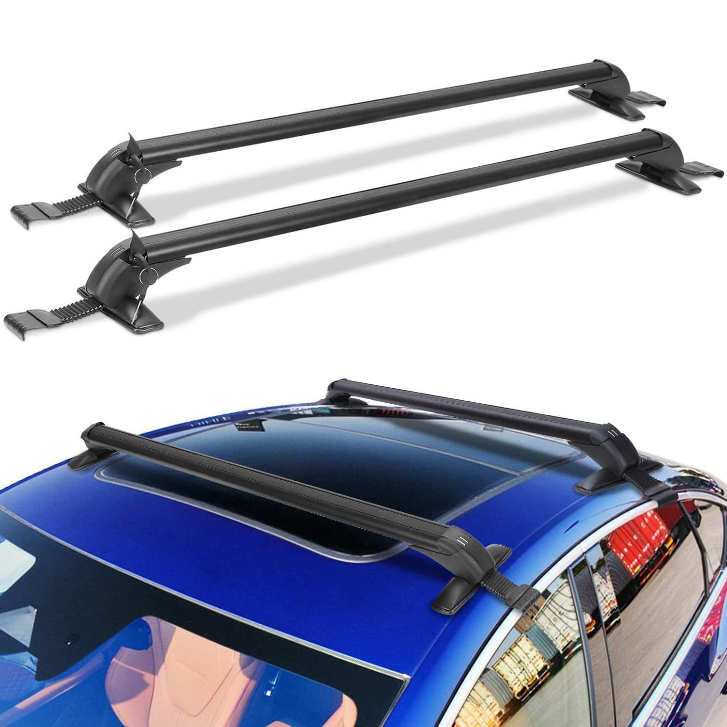 Photo 1 of Universal Roof Rack Cross Bars, 48'' Adjustable Aluminum Lockable Crossbars W/Extendable Window Frame & Dual Key, Upgraded Rooftop Luggage Crossbars Set for Bare Roof Cars Trucks, 165 LBS Max Load Black