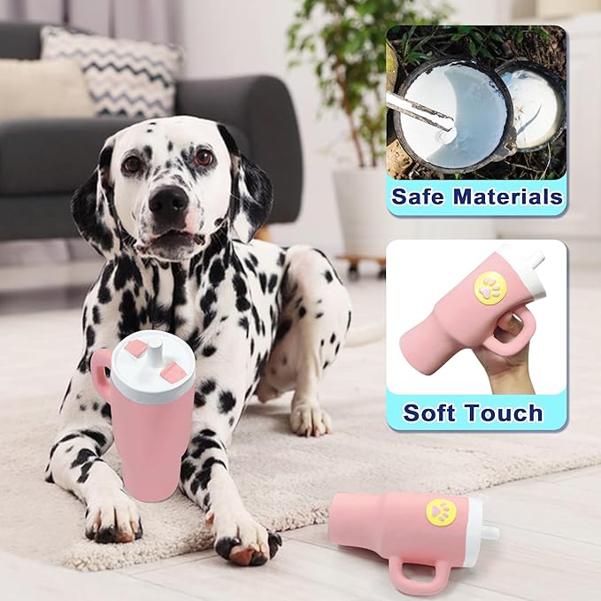 Juguete para perro de goma con chirrido, forma de vaso y asa miniatura 4