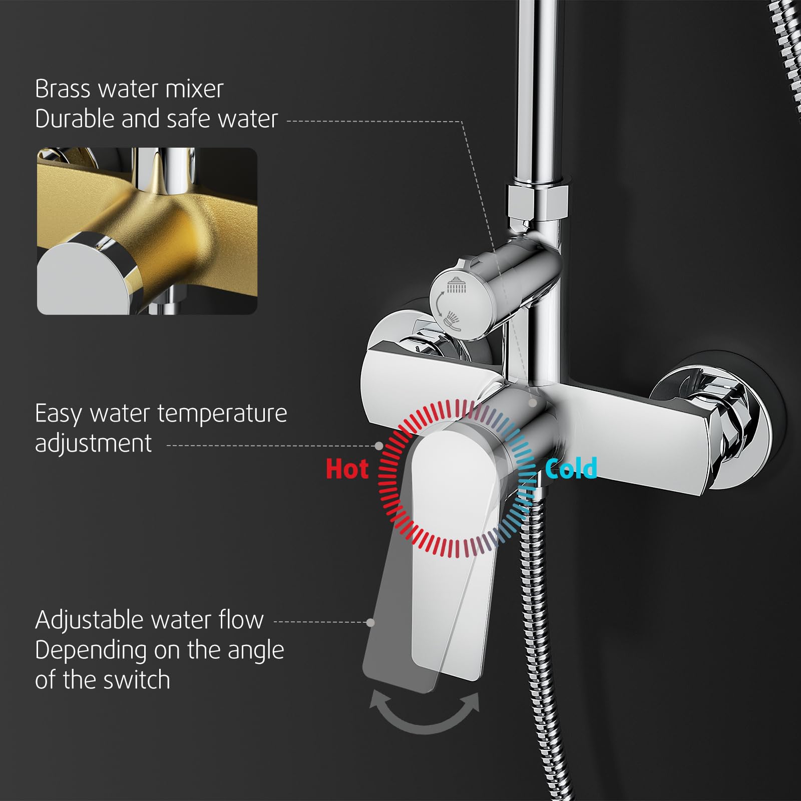 Atlantic regendoucheset Asher met handdouche 3 standen en thermostaatkraan goud - hartafstand kraan 15 cm kopen? | Douchesets