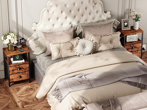 Miniatura 7 de Furologee Mesita de noche con estación de carga, mesa auxiliar con luces LED, mesita de noche con puertos USB y tomacorrientes, mesitas de noche con