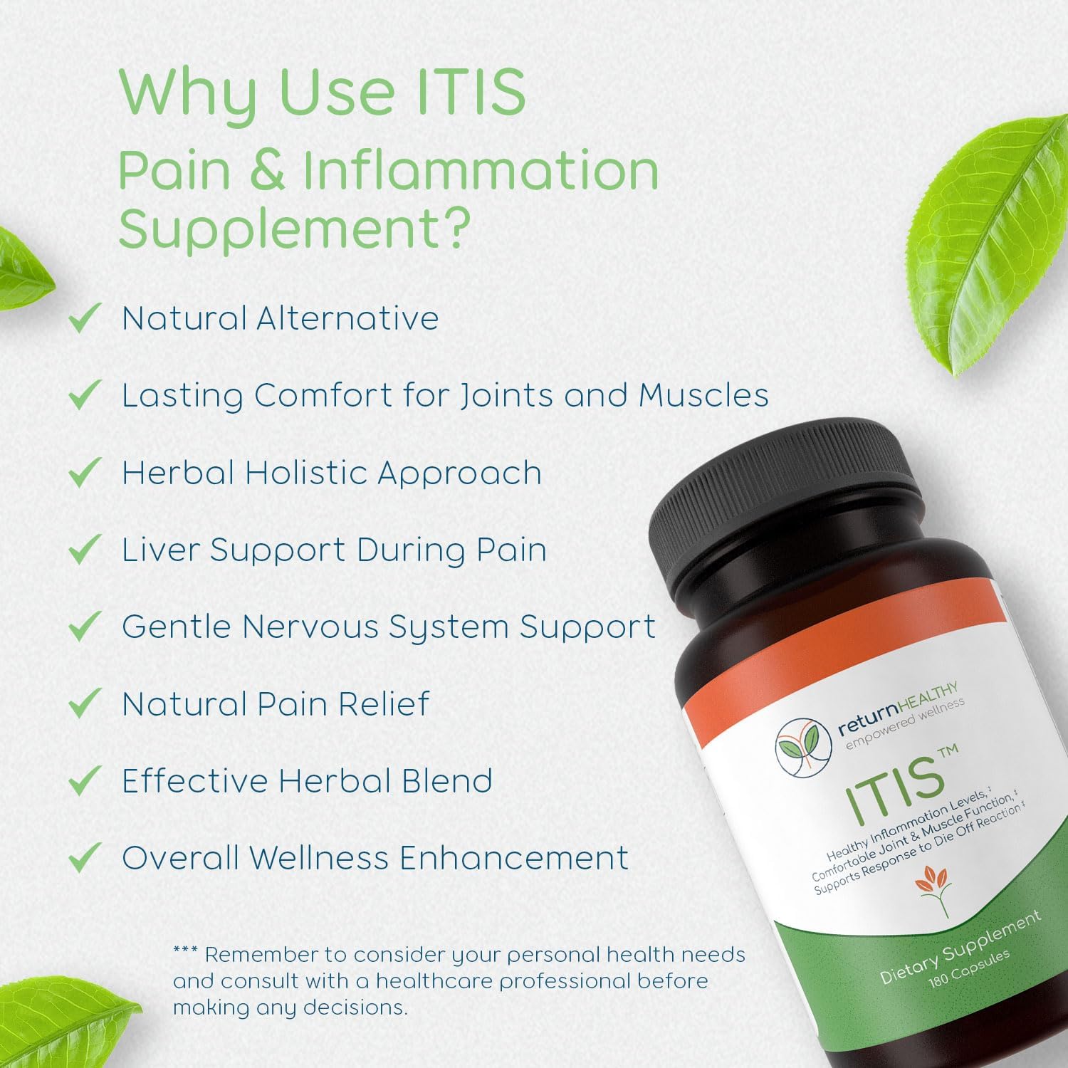 ITIS | Joint Discomfort Support | Nerve Support Supplement | Joint and Muscle Supplements | Celery Seed, Curcumin, Bromelain & More | Pure, Nature-Derived, Plant-Based, 180 caps