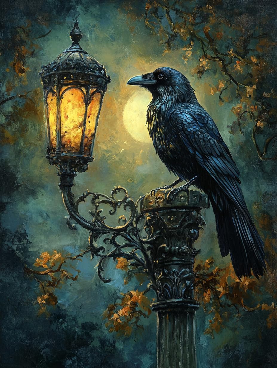 Gothic Black Raven Stamped Cross Stitch Kits for Beginners Adults - Preprinted 11CT Easy Pattern Needlepoint Kits, Arts and Crafts for Home Decor (11.8x15.7inch) A40