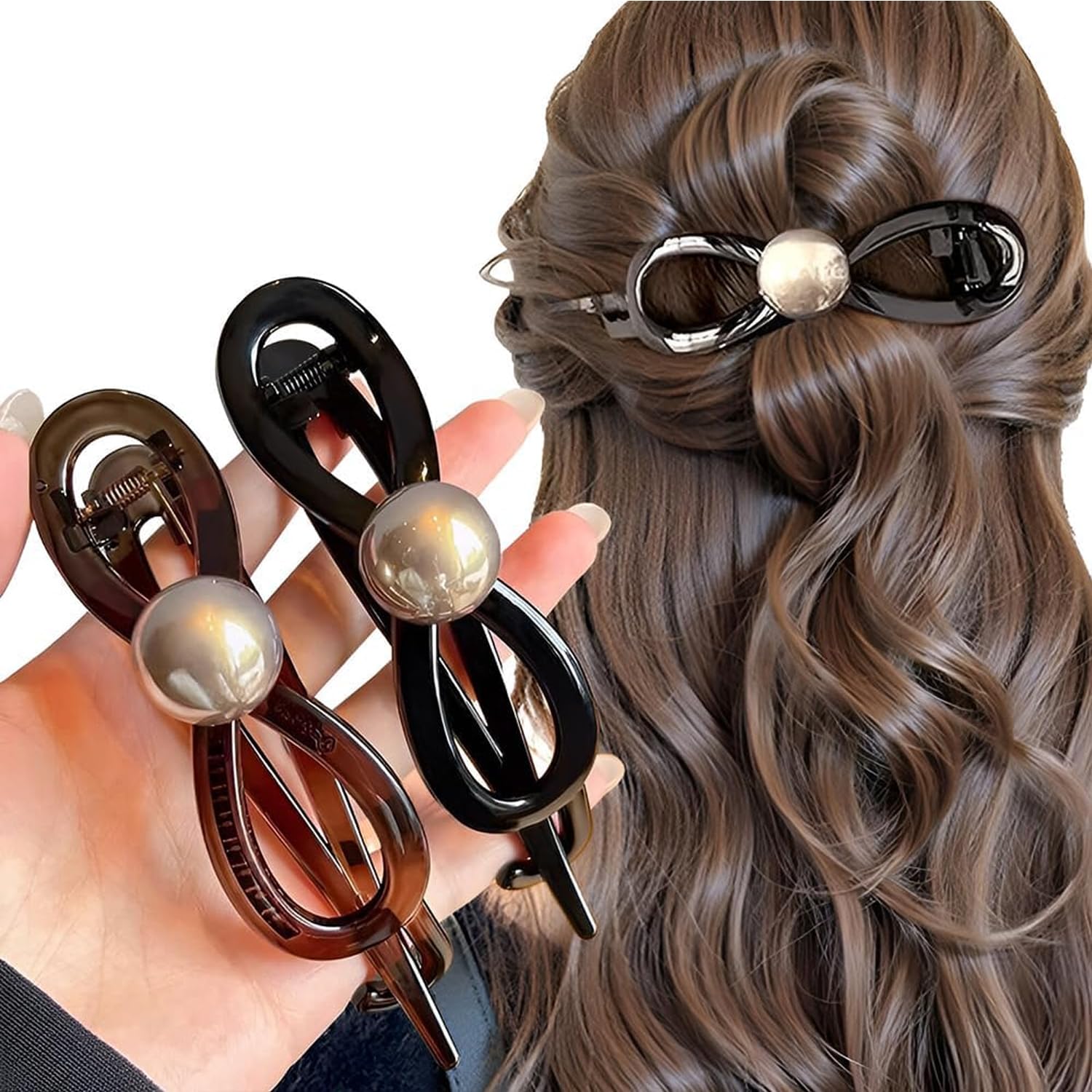Melodio Pearl Bow Bobby Pin for Women, Elegant Barrette Hair Clip, Twist Style Bobby Pin for Updos, Non-Slip Decorative Hair Accessory for Buns (2PCS Brown+Black)-image-17