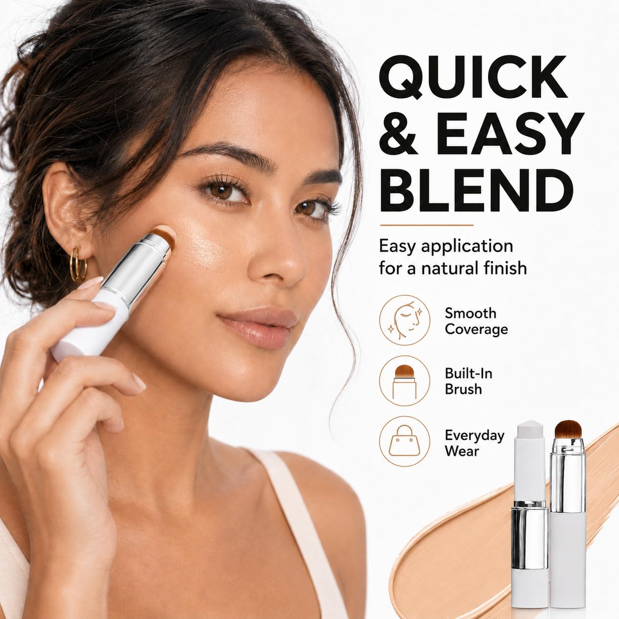 Facelove Foundation Stick,Changing Foundation Stick Facelove,2-in-1 Stick & Brush Design,Smooth Blendable Makeup Stick for Natural-Looking Coverage