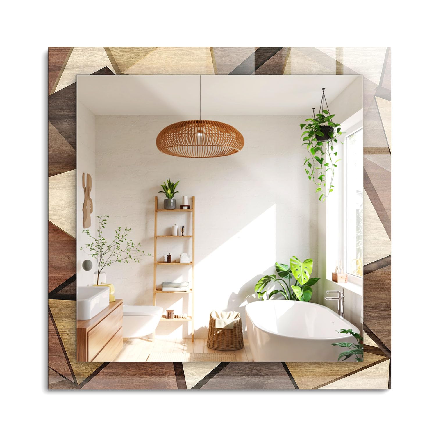 Miroir mural design rectangulaire 60x60cm avec cadre en verre graphique contemporain