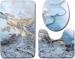 MAGILL Mármol negro impreso 3 unids/set cubierta del asiento del inodoro baño alfombrillas de baño accesorios de baño franela cubierta de piso para baño cubierta del asiento del inodoro (Color: