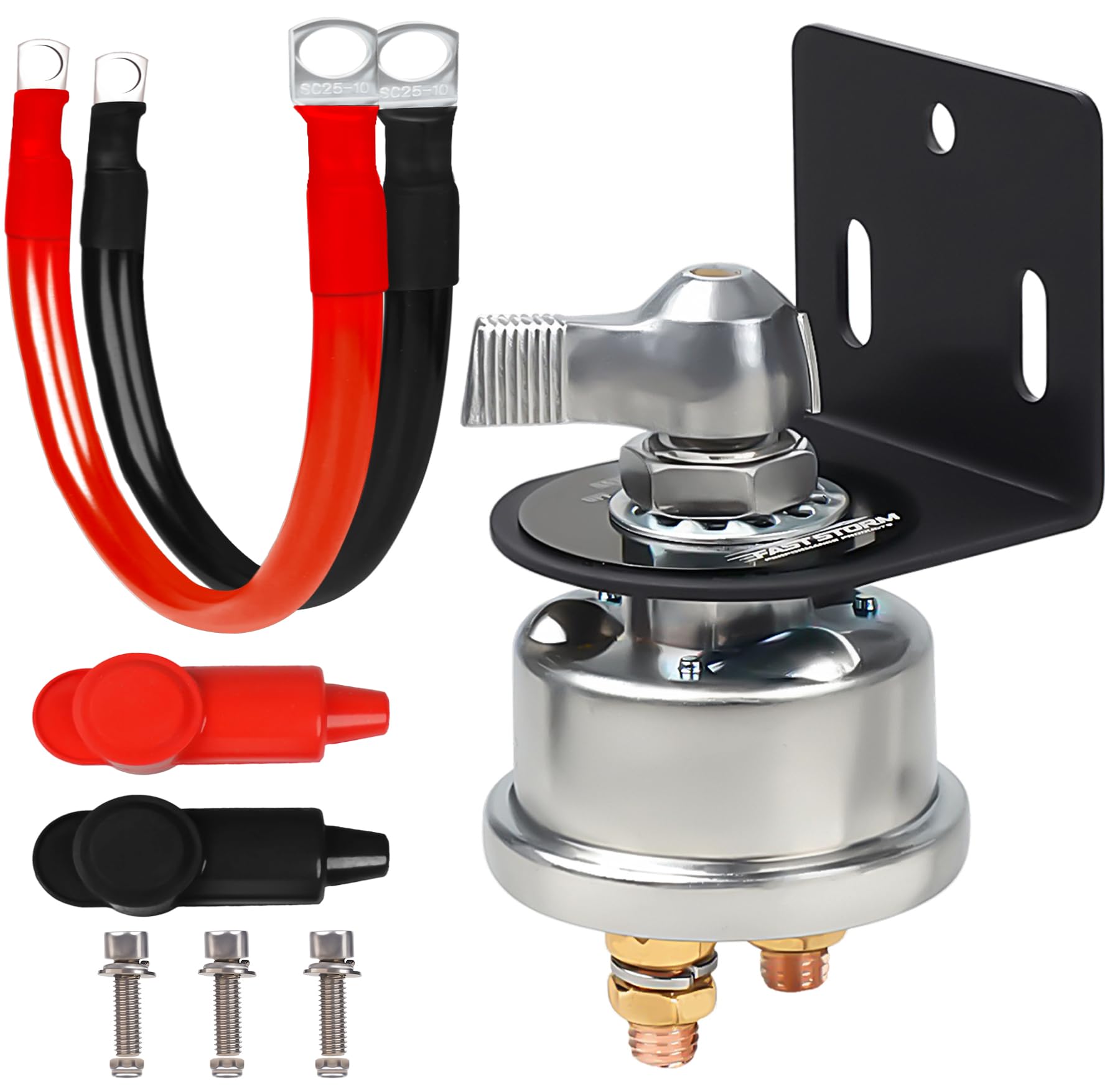 Battery Disconnect Switch 12V Heavy Duty Battery Shut Off Switch 200A Battery Power Cut Off Isolator Kill Switch for Car Boat Truck ATV RV (Battery Switch with Mounting Bracket and Cable)-image-28