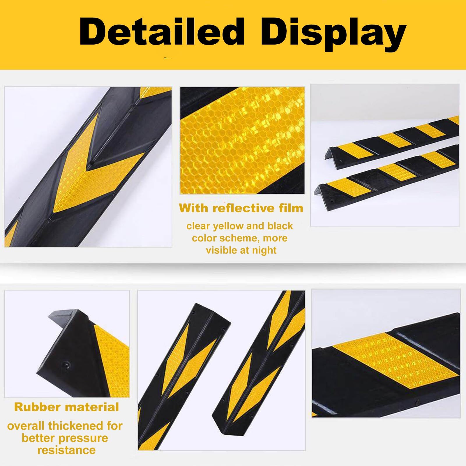 Amarillo y Negro Protector Pared Garaje, Material de Goma Reflectante Protector Columnas Garaje, Apto para Garajes Interiores y Aparcamientos Exteriores(80x10x1cm)