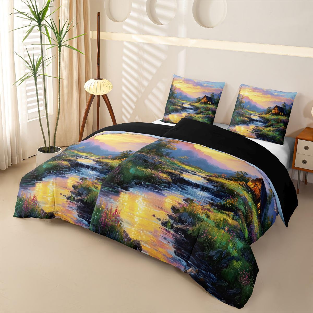 Homewish Buntes Ölgemälde Bettbezug 135x200cm 4tlg