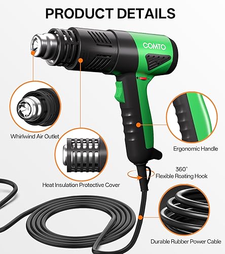 Miniatura 5 de Pistola de calor industrial de 1800 W, calentamiento rápido, control de temperatura variable de 122 ℉ a 1202 ℉, protección contra