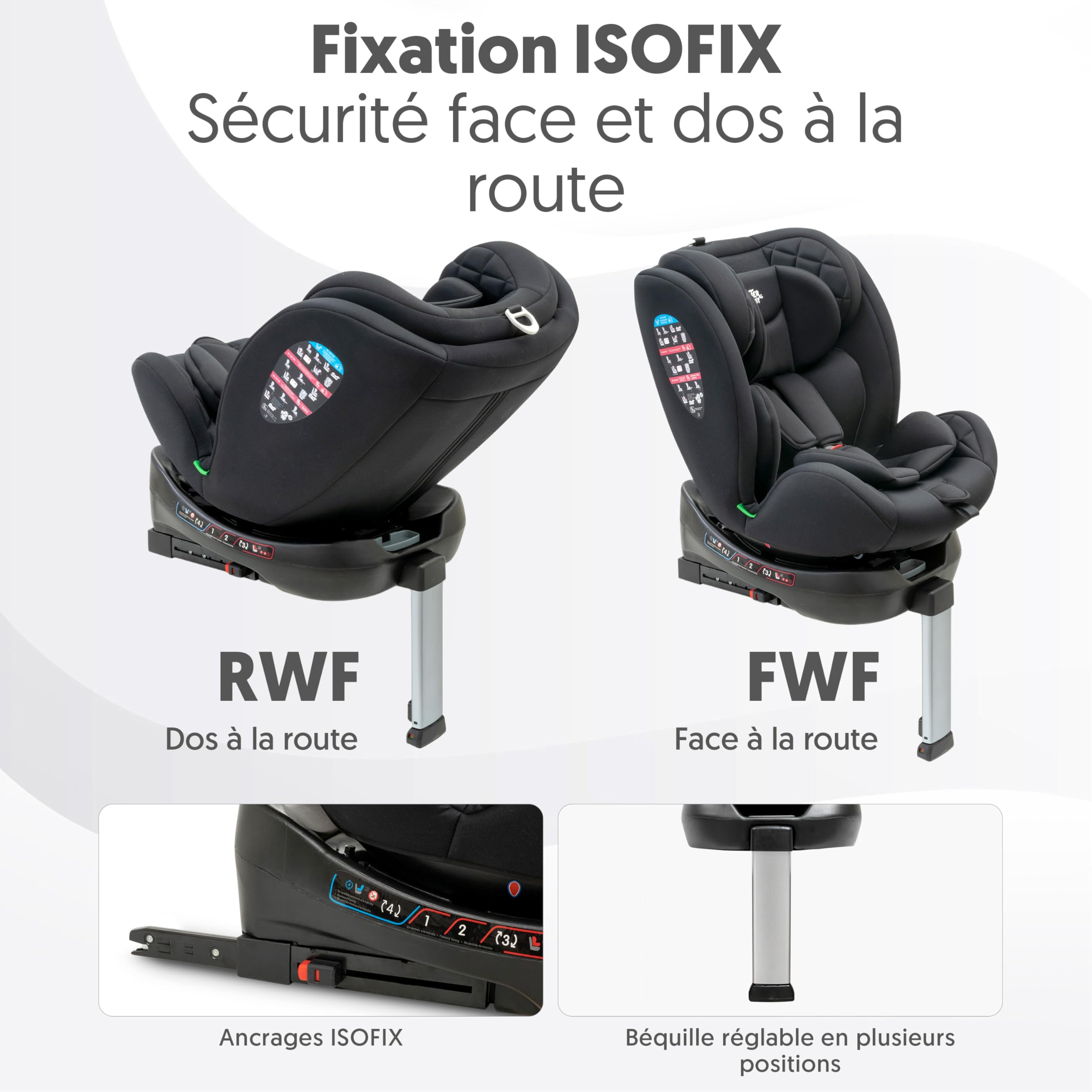 Interbaby Siège Auto Bébé Sella i-Size ISOFIX 360° Groupe 0+1+2+3 (Noir) | Siège auto pivotant 360 inclinable 40-150 cm, réducteur nouveau-né, protection latérale SIP, appui-tête réglable