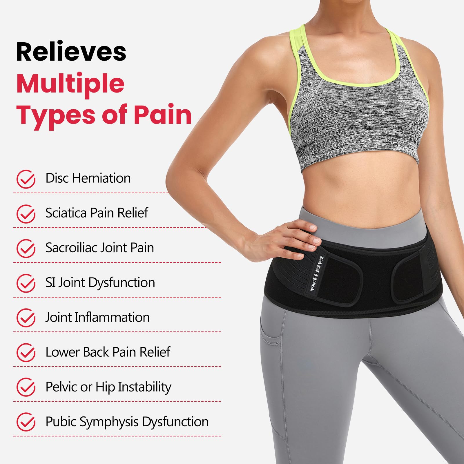 Sacroiliac SI Cinturón de cadera para mujeres y hombres SI, soporte de espalda baja, soporte de cadera para dolor de cadera, cinturón de apoyo pélvico, ajustable, ciática, pelvis lumbar, alivio del