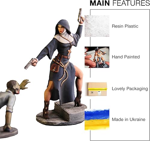 Miniatura 4 de Figura coleccionable  Figura de resina de fantasía para regalo, monja con pistola + figura pintada en miniatura de zombi escala 124 de 3.150 in