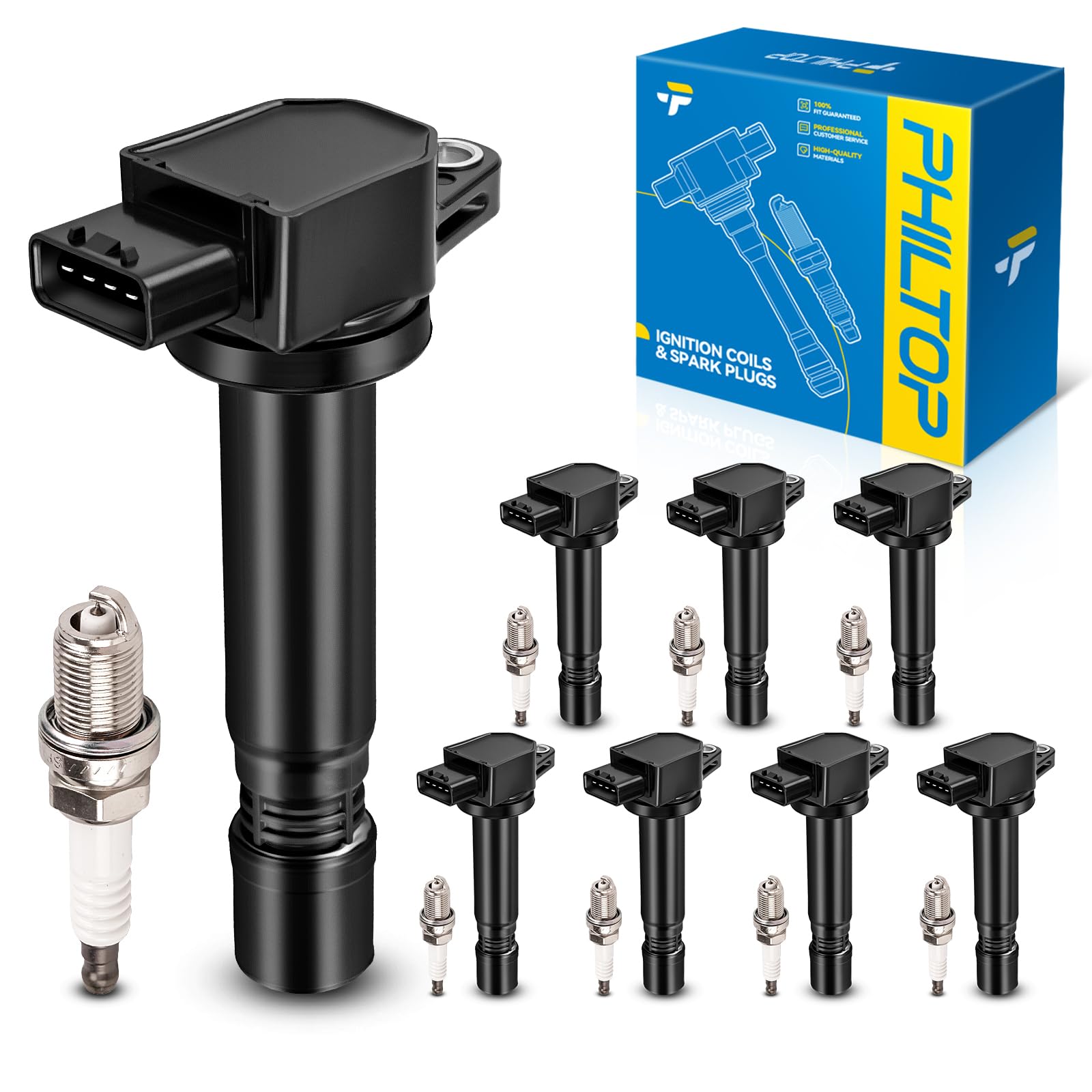 PHILTOP UF574 Ignition Coil Pack and Spark Plug Kit Fit for Volvo XC90 | 2005-2011 Volvo XC90 4.4L, 2007-2010 Volvo S80 4.4L