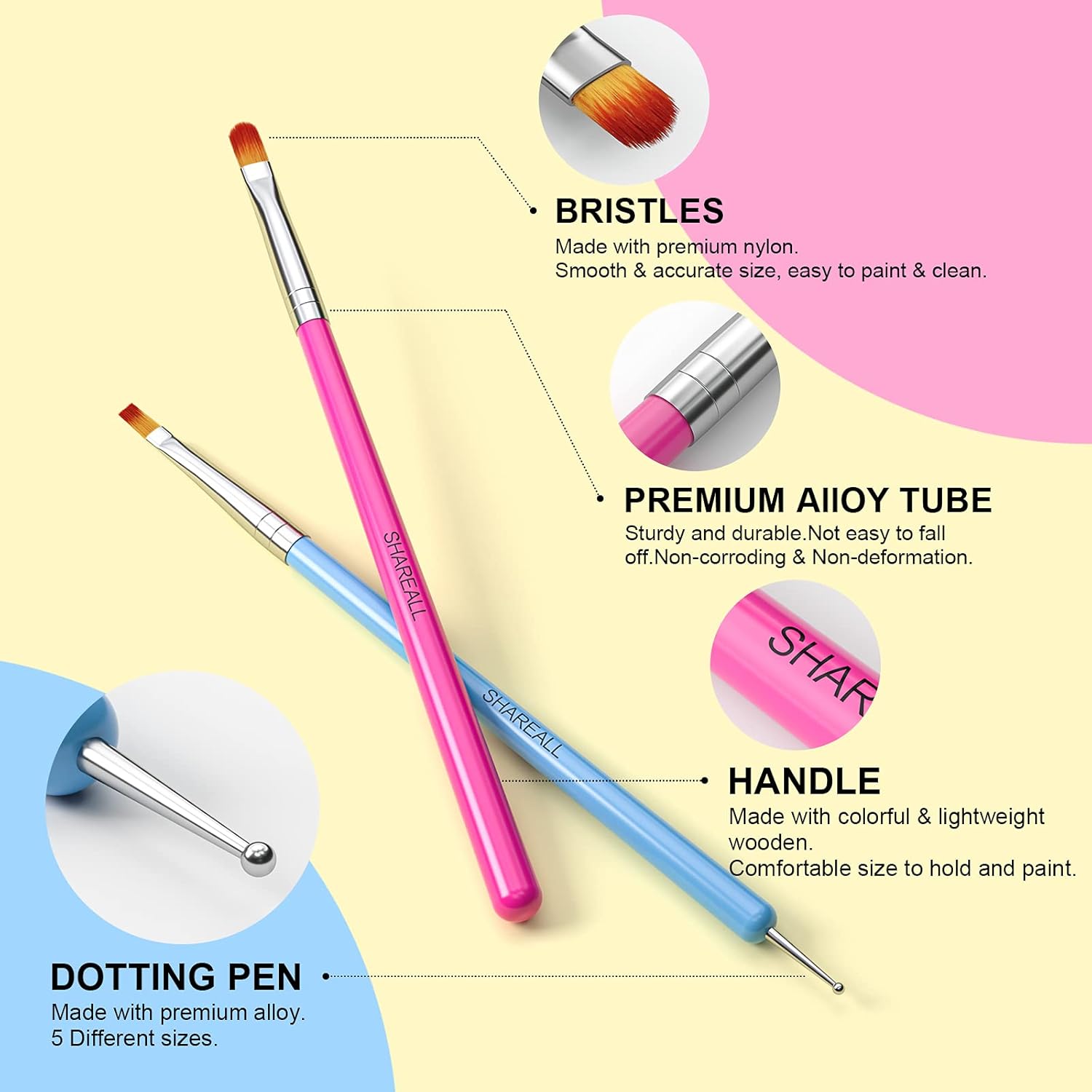 SHAREALL Nail Art Brushes,8PCS Gel Polish Nail Art Design Tools Kit with Nail Extension Gel Brush,French Nail Brush,Nail Dotting Tools,Nail Art Liner Brush,Nail Art For Home DIY & Professional Salon : Beauty & Personal Care