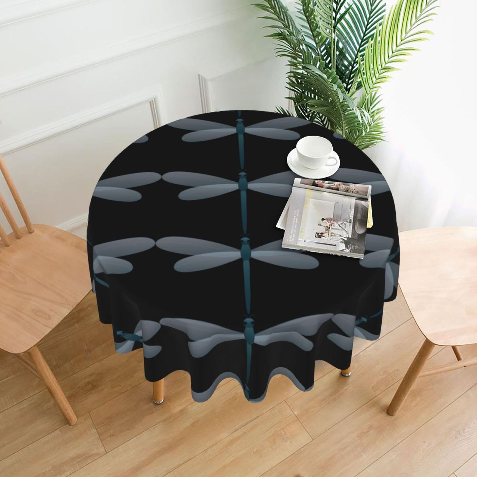 YYHWHJDE Dragonfly Prints Round Decorative Tablecloth 60in - High-Grade Polyester Throw for Elegant Dining & Festive Gatherings