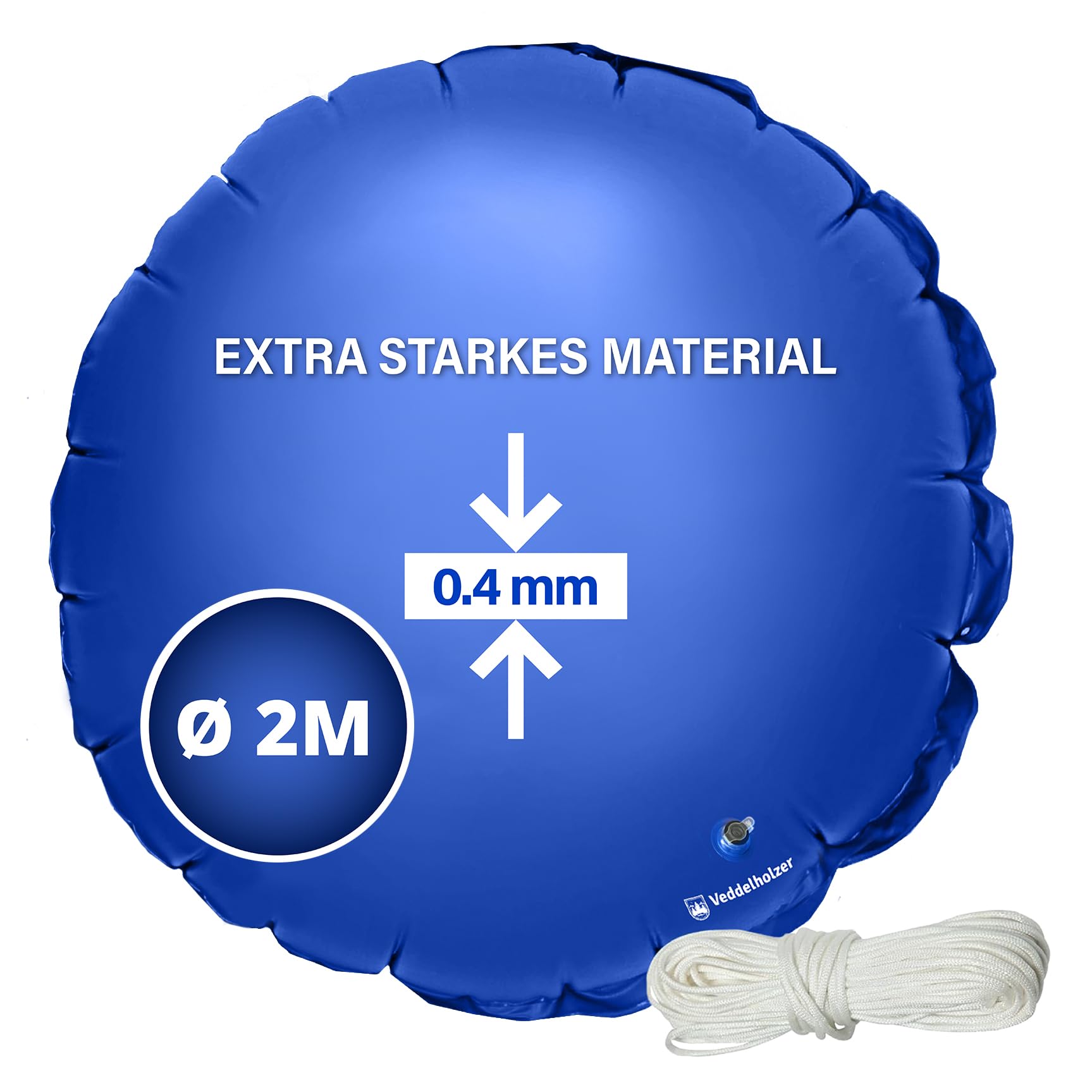 Veddelholzer Cojín redondo XXL de 2 m de diámetro para piscina, incluye cuerda de fijación de 6 m y kit de reparación, cojín de aire para cubierta de piscina. Accesorio de piscina perfecto para