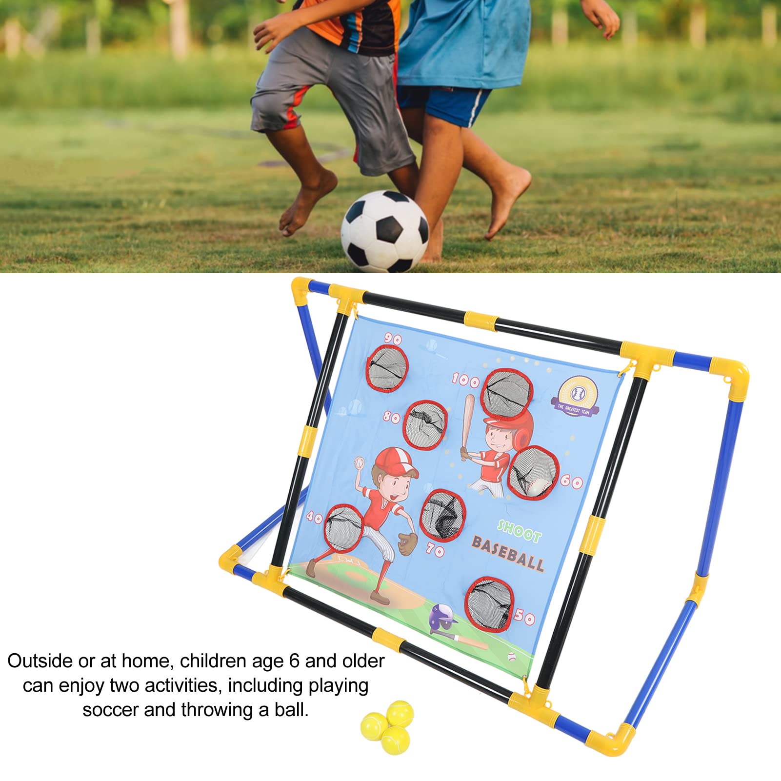 Mezcla de Juegos de Fútbol Al Aire 2 en 1, Juego de Portería Portátil con Pelotas de Fútbol y Lanzamiento para Niños Mayores de 6 Años, Divertirse en el Patio Trasero