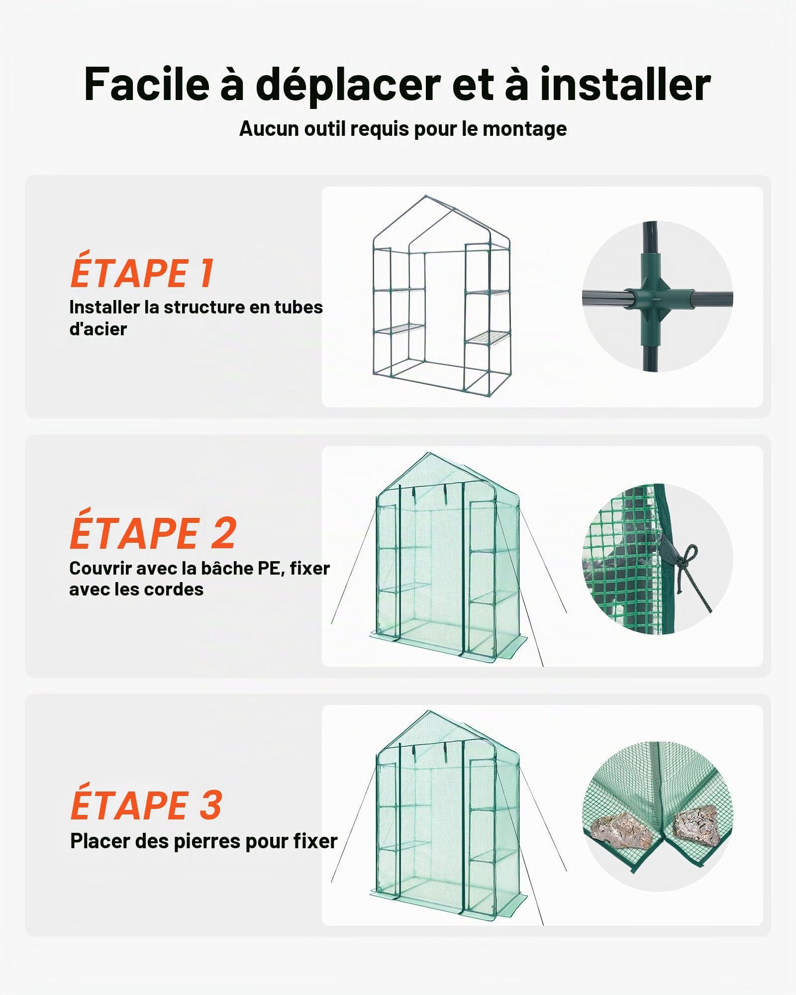 VEVOR Serre de Jardin 141x74,5x205 cm Tente Abri de Plantes avec Étagères Bâche PE Haute Résistance avec Porte et Fenêtres et Cadre en Acier Montage Facile Idéal pour Plantation Fleurs Stockage Vert