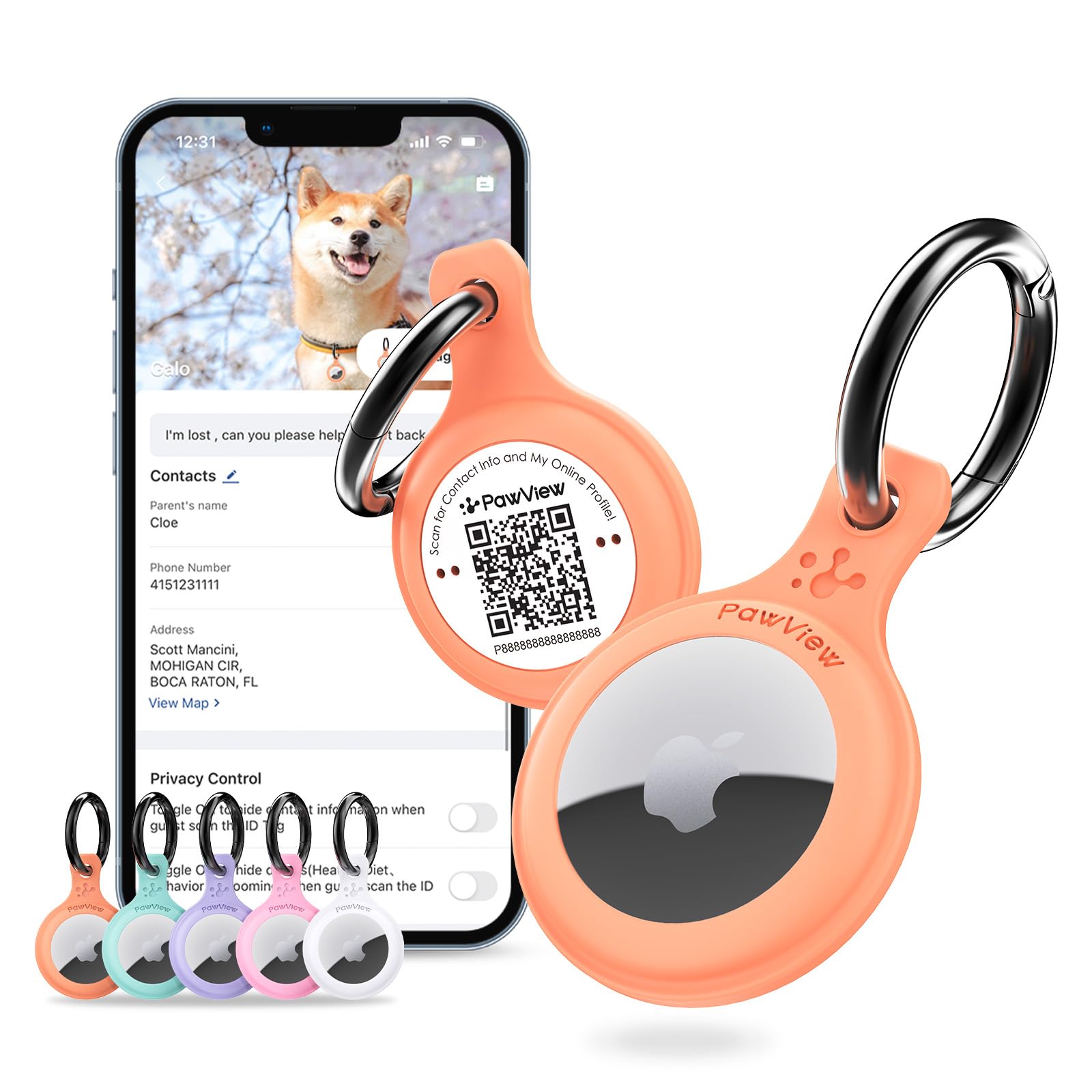 AirTag Holder & Collar for Pets. GPS Tag & App with Smart QR ID for Instant Location Pet Profile and Contact Info. Dog Tracker or Cat Tracker (Orange)