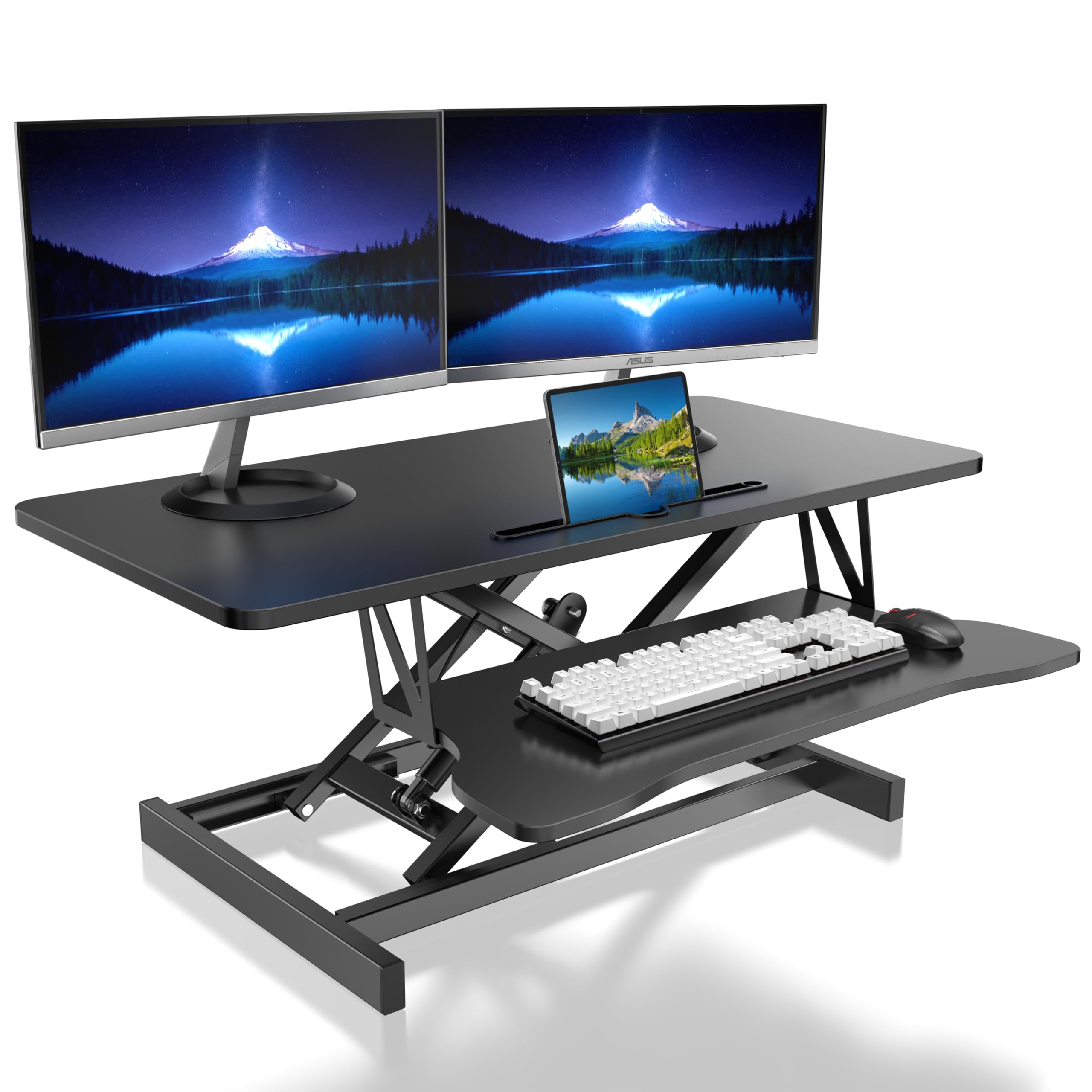 Mihoho Convertidor de Escritorio de 80 centímetros, estación de Trabajo para Dos monitores y computadora portátil con Bandeja Grande para Teclado, convertidor de elevación para Trabajar (80)