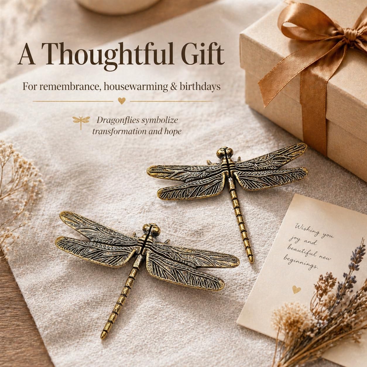 Copper Dragonfly Garden Decor Outdoor, Metal Dragonfly Wall Art Yard Lawn Ornament, Vintage Rustic Insect Sculpture for Patio Fence Porch Balcony, Sympathy Memorial Gift, Decorative Figurine