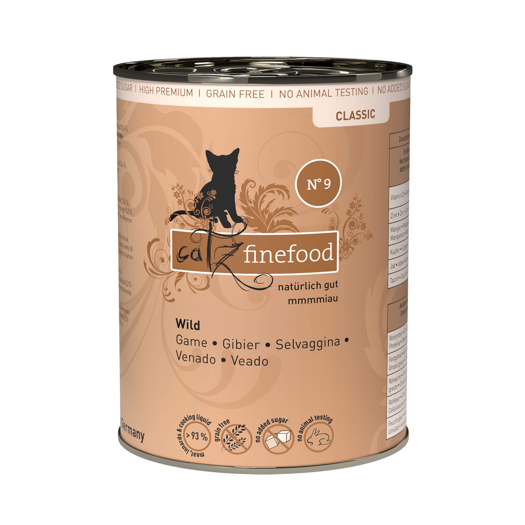 catz finefood N° 9 Wild Feinkost Katzenfutter nass, verfeinert mit Kartoffel & Preiselbeere, 6 x 400g Dosen