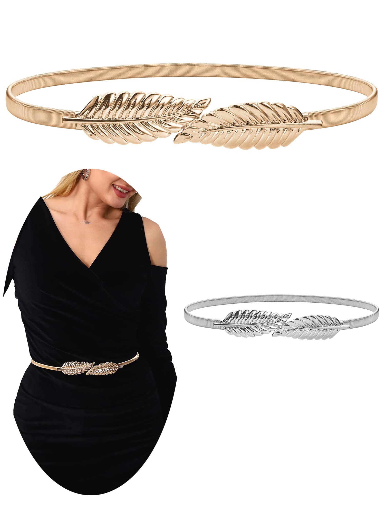 onenine Gold belt for women's dress,elastic pendant chain belt,gold chain belt, Gold & Silve