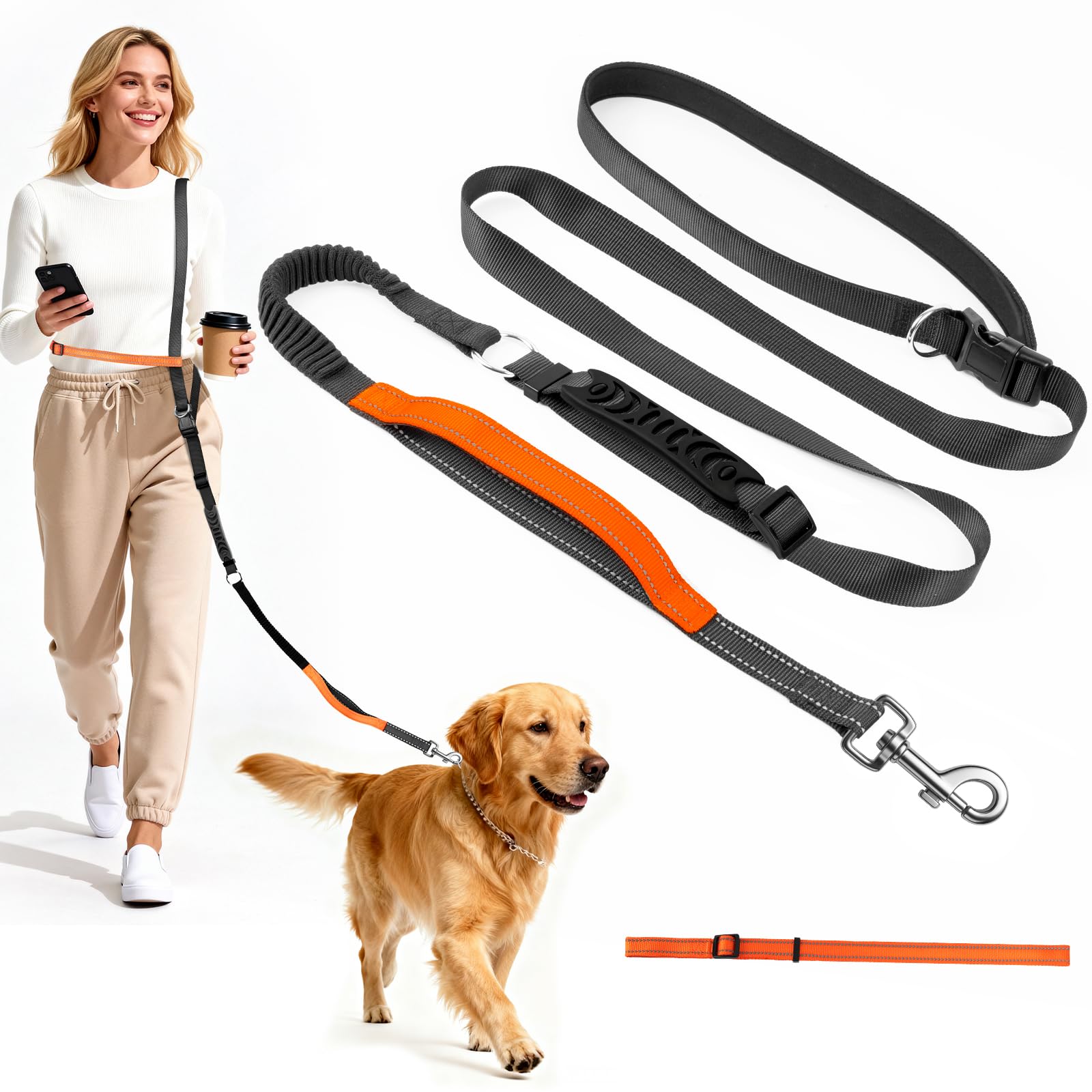 X XBEN 4-In-1 Guinzaglio Mani Libere per Cani, Guinzaglio da Corsa per Cani con Cintura in Vita e Doppie Maniglia, Multifunzionale Guinzagli per Cane di Media e Grande, Anti-tiro, 0,8-2,2 M