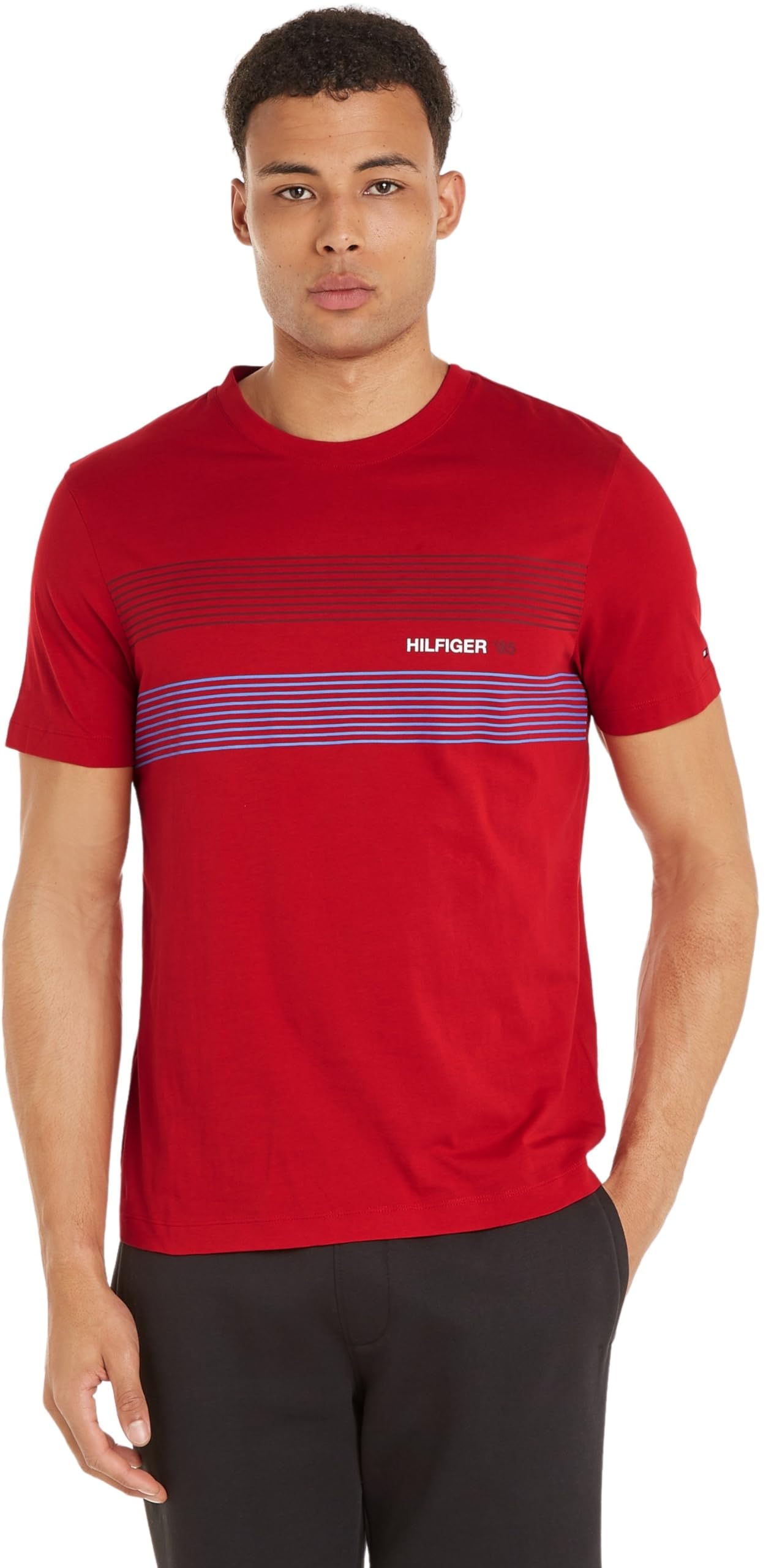 Tommy Hilfiger Hombre Camiseta Manga Corta Cuello Redondo, Azul (Desert Sky), S