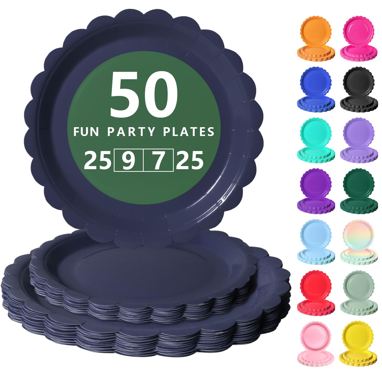 Nkaiso 50 Pcs Navy Blue Disposable Party Paper Plates Set