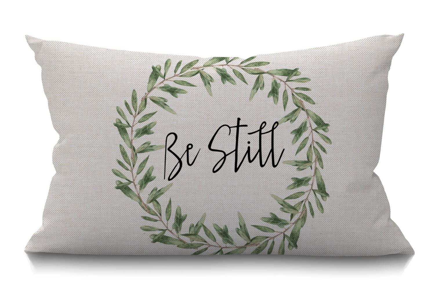 Bgbdeia Multi 362 Rustic Be Still Cushion Cover Farmhouse Green Olive Wreath Leaves Decorations Pillow Cover Case For Sofa Couch Cotton Linen 30 X 50 Cm 12X20 Inches