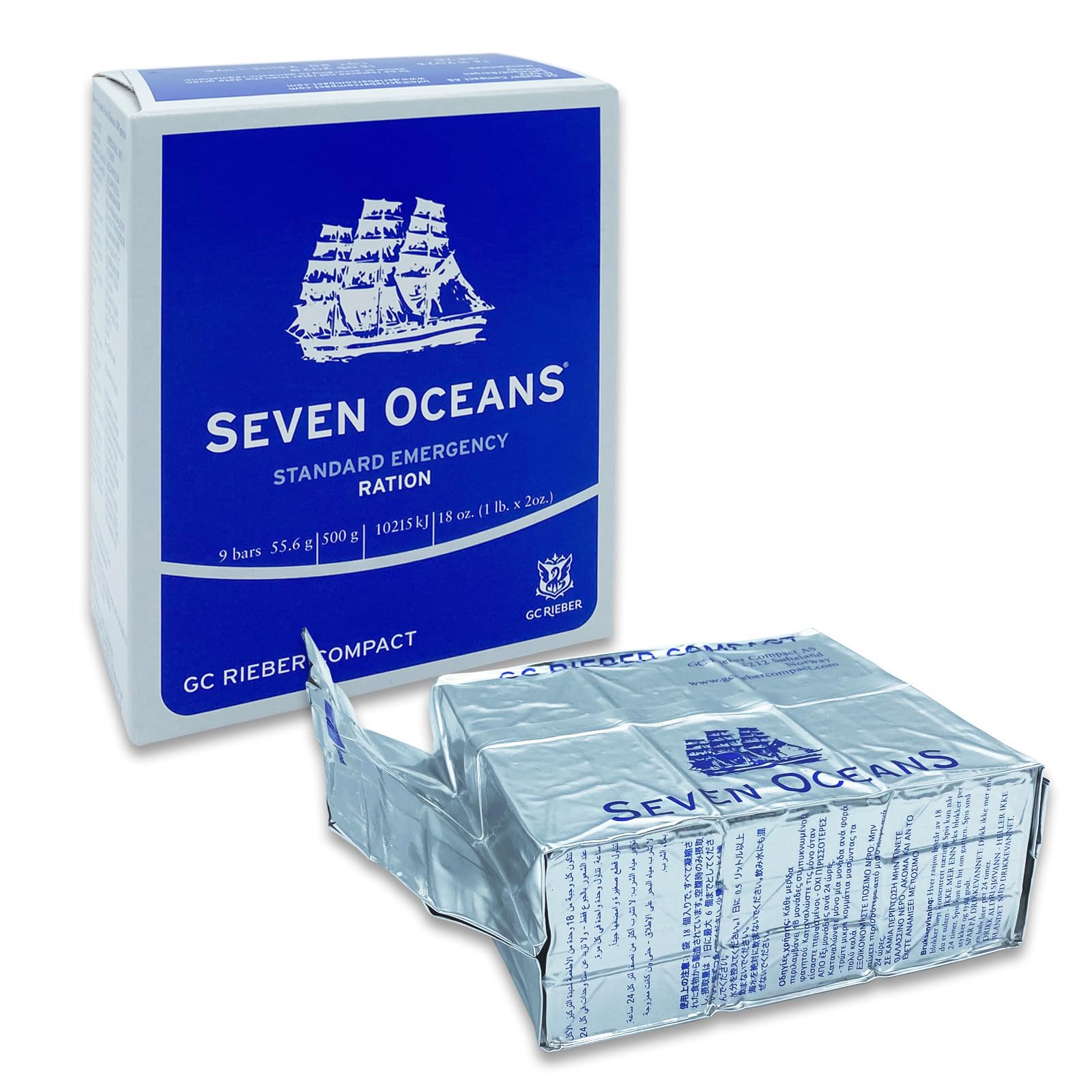 Überlebenspaket 12x Seven Oceans Notfallnahrung 500g + 6x Seven Oceans Wasser 500ml - 5,5 Jahre haltbar – Notration Emergency Food für Blackout & Krisen