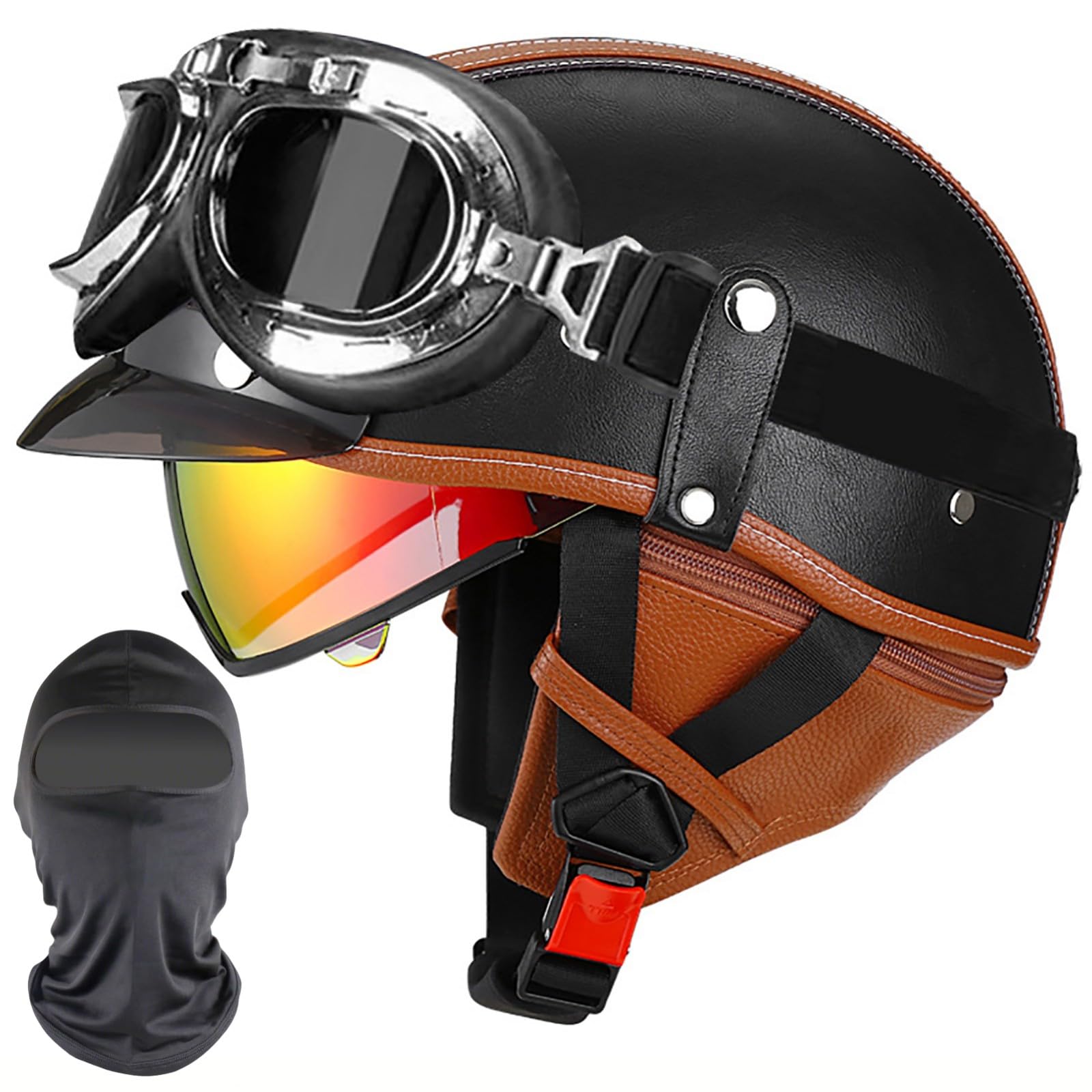 XYYYM Vintage Motorcycle Helmets, Open Face Helmet, ECE Approved Men Women Motorbike Moped Scooter Helmet, 55-62cm