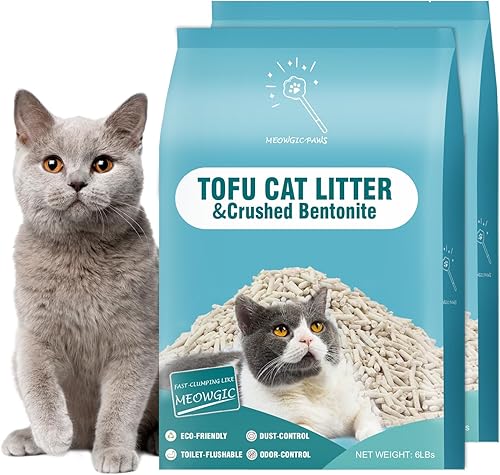 Arena para gatos, arena para gatos con tofu de bentonita aglutinante para control de olores, arena natural para gatos de bajo seguimiento, ligera,