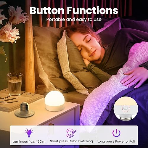 Miniatura 2 de SCOPOW 2 bombillas recargables a pilas con control remoto, 15 temperaturas de color, 450 lúmenes, carga desmontable, aplique de pared recargable,