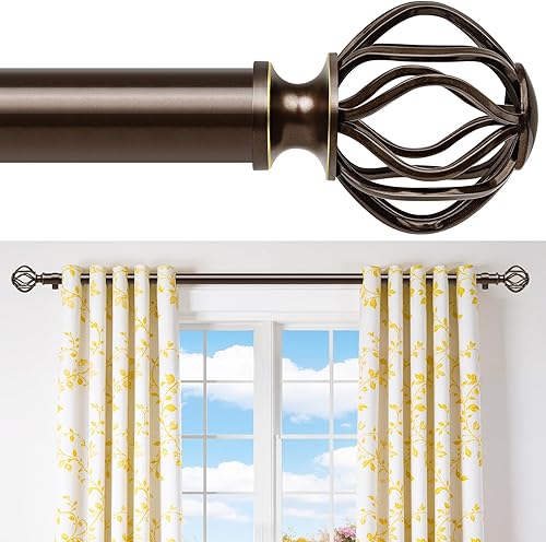 Bronze Curtain Rods for Windows 28-48Inch(2.3-4ft), Heavy Duty 1 Inch Adjustable Curtain Rod, Decorative Window Rods for Small Windows, Bedroom,
