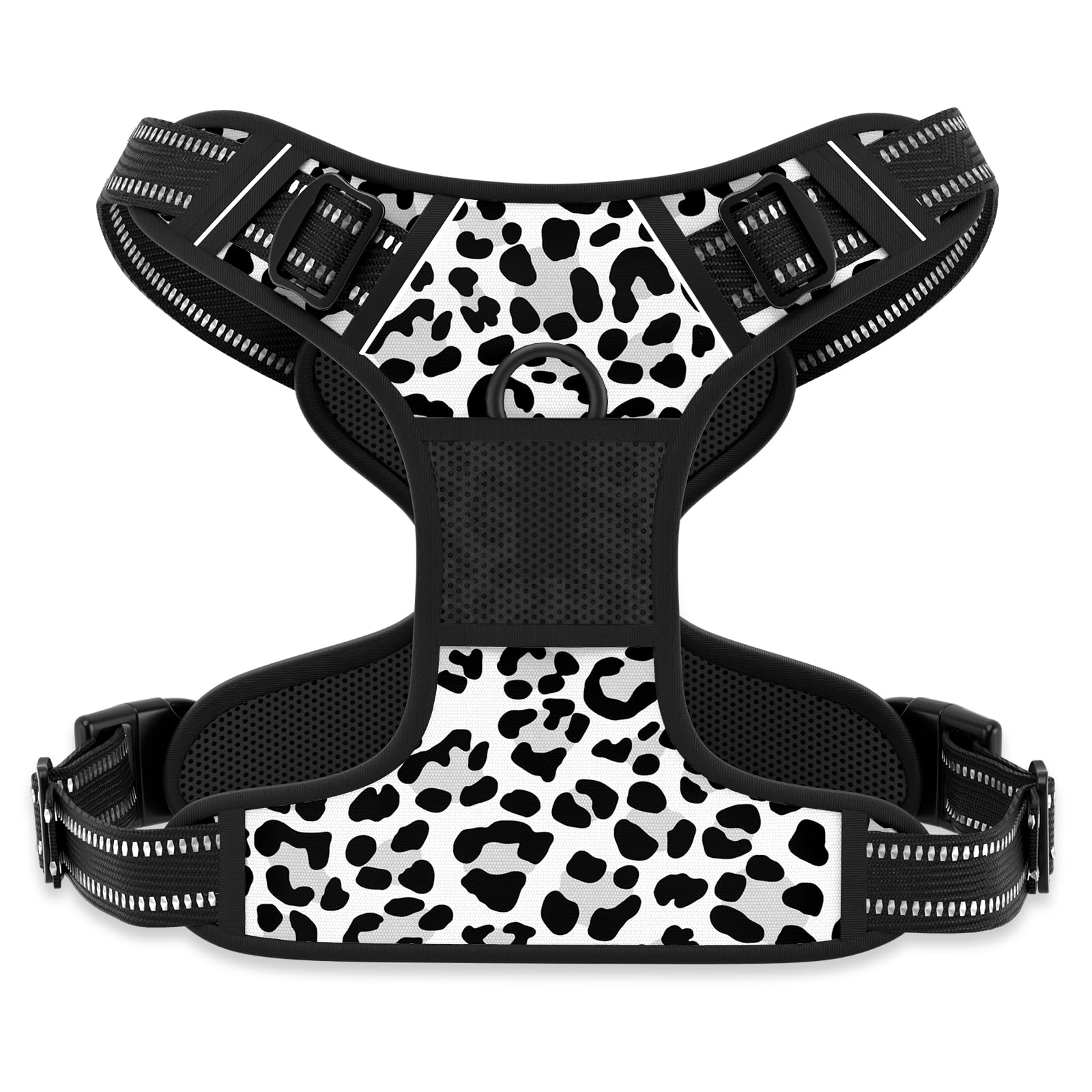 Rnivvi No Pull Dog Harness, Cute Leopard Reflective X-Large Sized Puppy Harness, Adjustable Soft Padded Vest for Large Dogs, Heavy Duty Pet Vest with Easy Control Handle for Walking Training, White