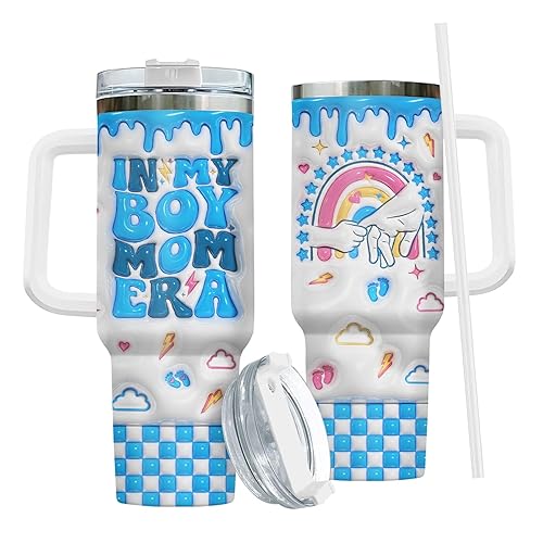 34HD Boy Mom Tumbler 40oz with Handle and Straw, In