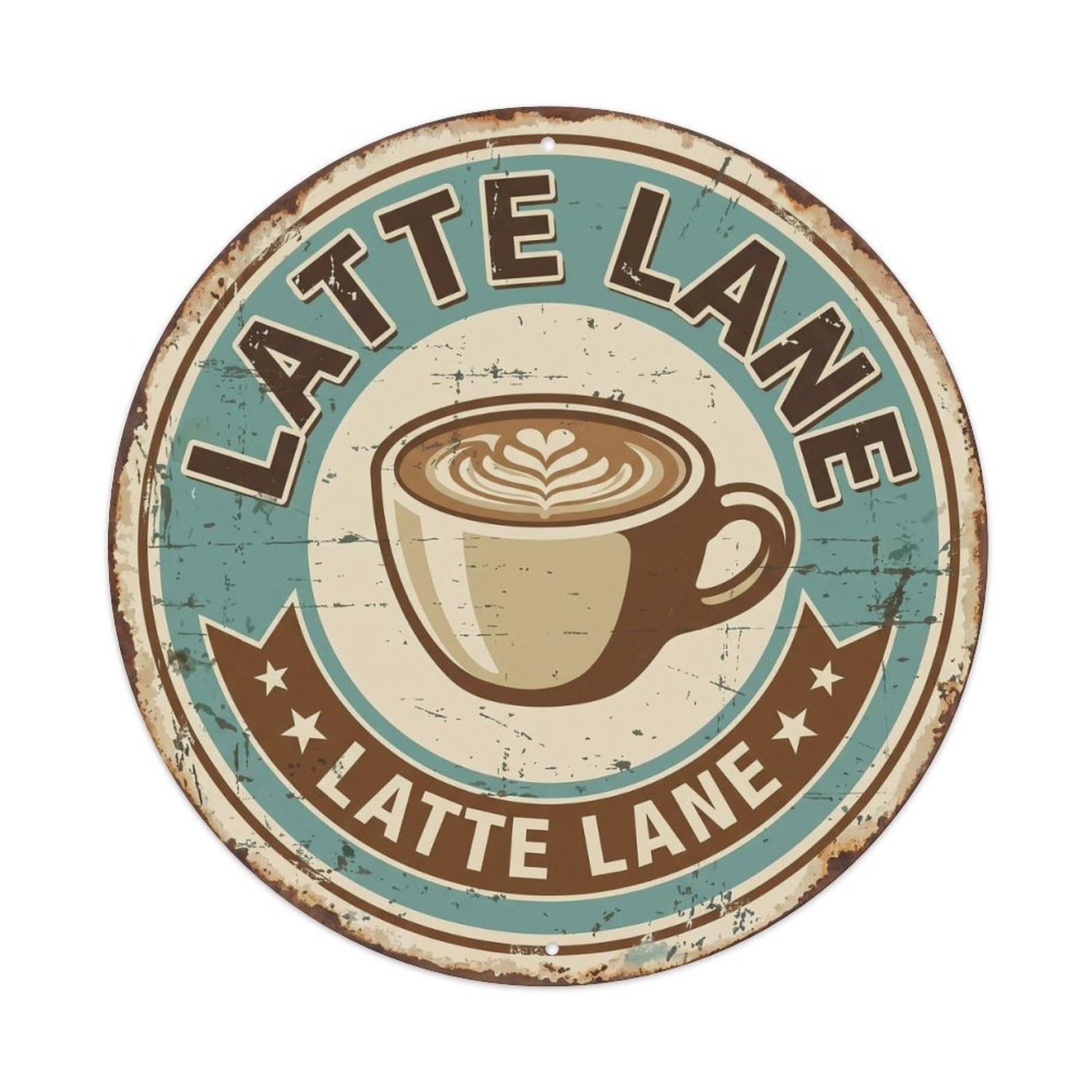 Latte Lane Barista Retro Coffee Roaster Espresso Badge Metal Tin Sign Plaque Wall Decor for Cafe, Man Cave, Club Bar, Office, Home Garden Round Metal Poster 8x8Inch