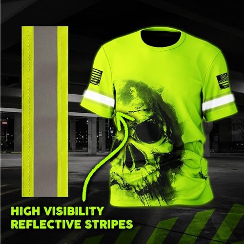 Miniatura 3 de Matedecor Camisa de alta visibilidad con calavera para hombre, camisetas de seguridad reflectantes con bandera de EE. UU., ropa de trabajo,