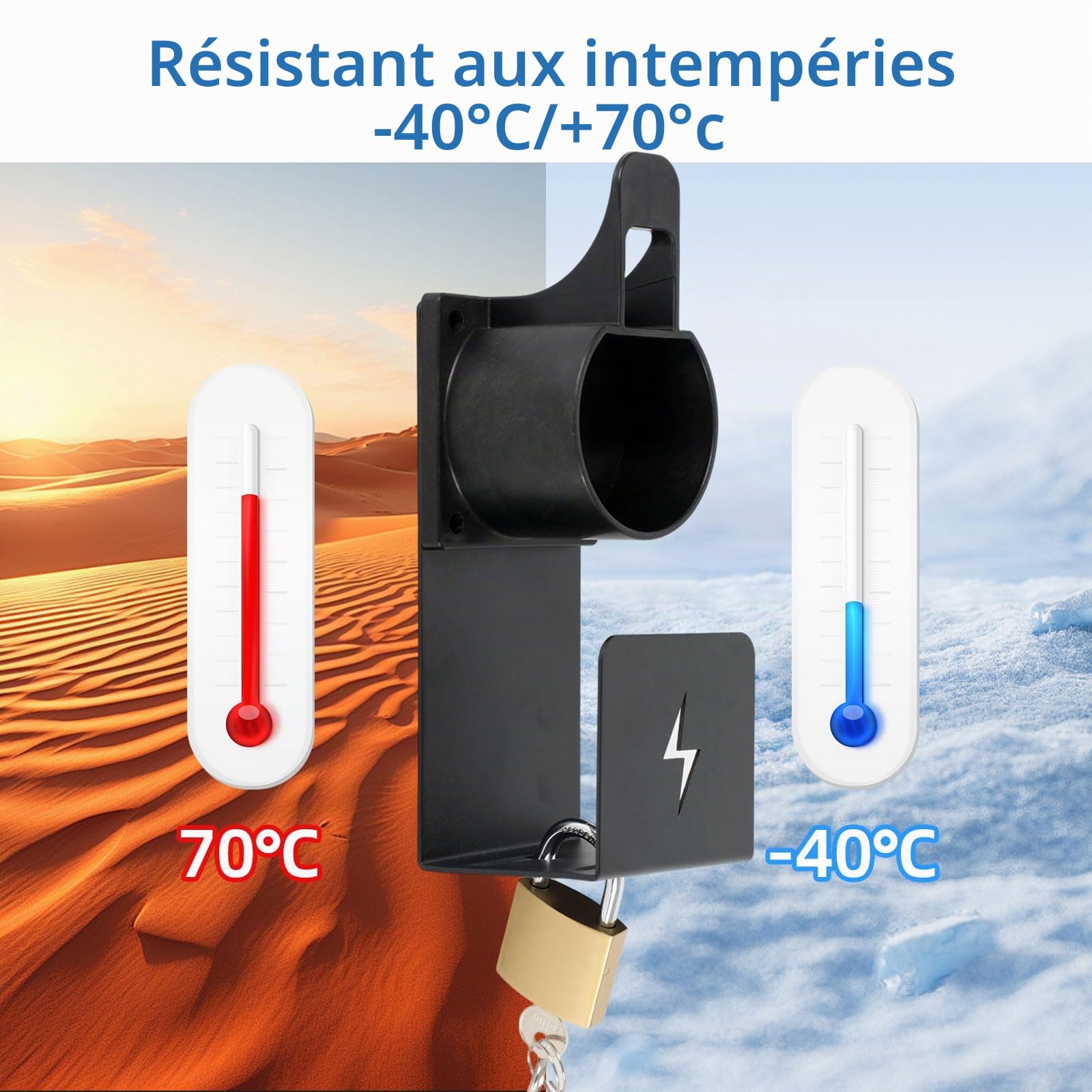 TWSOUL Chargeur mural de type 2 EV, support de câble de charge, support mural pour voitures électriques avec cadenas verrouillable, pour la plupart des véhicules électriques de l'UE