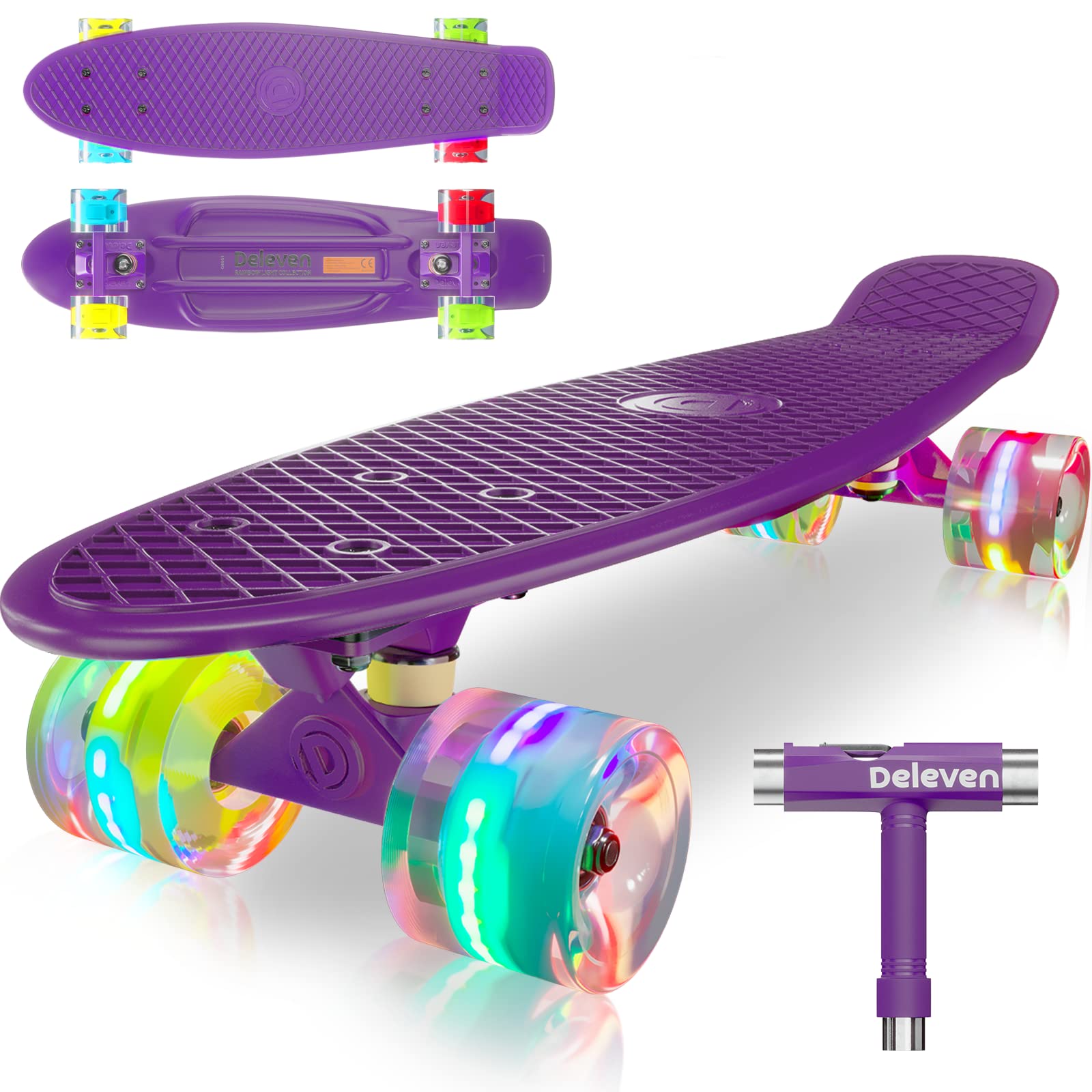 Deleven 22" Skateboard with Skate Tool, ABEC 7 Bearings - Mini Skateboard Cruiser for Kids Beginners Adults Boys & Girls