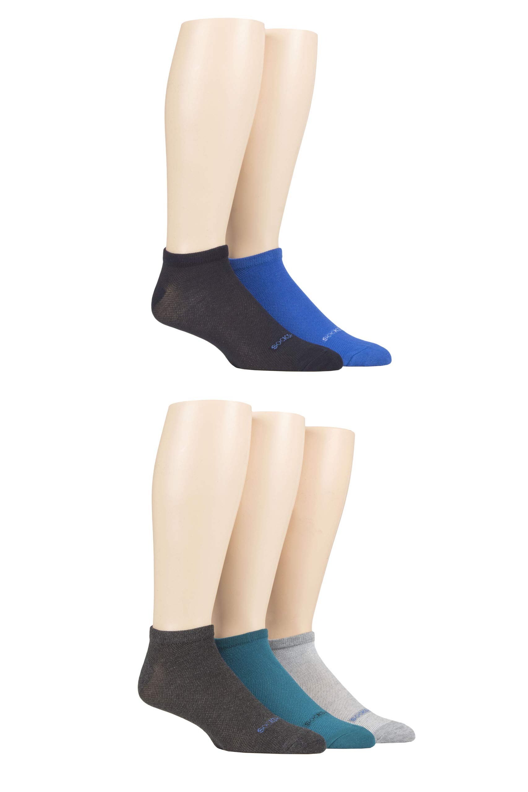 SockShop Mens Bamboo Mesh Trainer Socks Pack of 5 (Blues, 7-11)