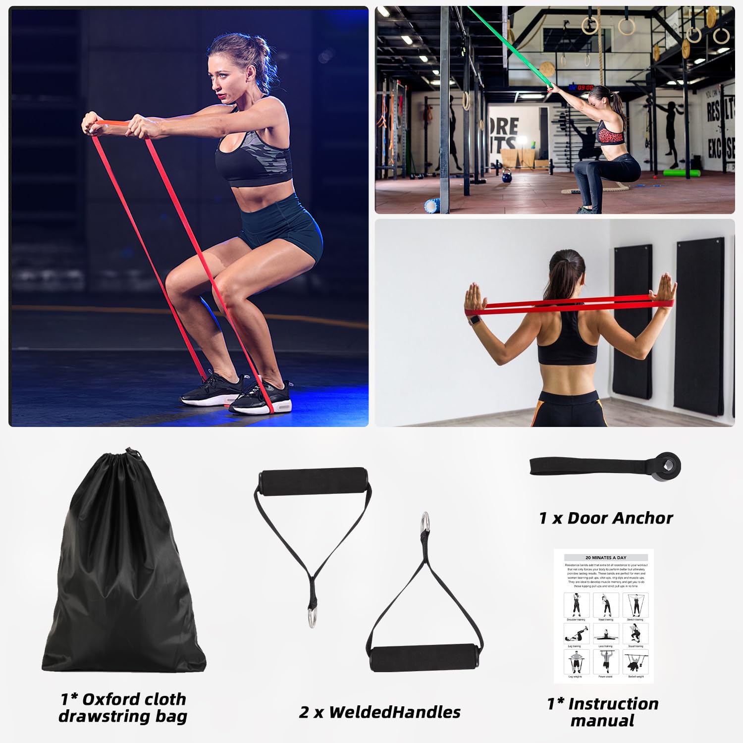 Fitness Elastikbänder mit 6 Widerstandsstufen, Widerstandsband Set mit Türanker, Fitnessbänder Widerstandsbänder, Fitnessbänder für Yoga, Pilates, Klimmzughilfe, Training, Physiotherapie