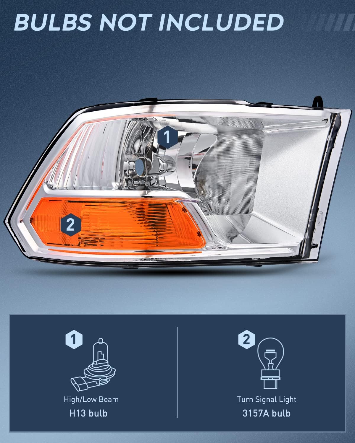 Nilight Headlight and Taillight Assembly Combo Compatible with 2009 2010 2011 2012 Dodge Ram 1500 2500 3500 OE Style Chrome Housing Amber Reflector with Red Housing Tail Lights